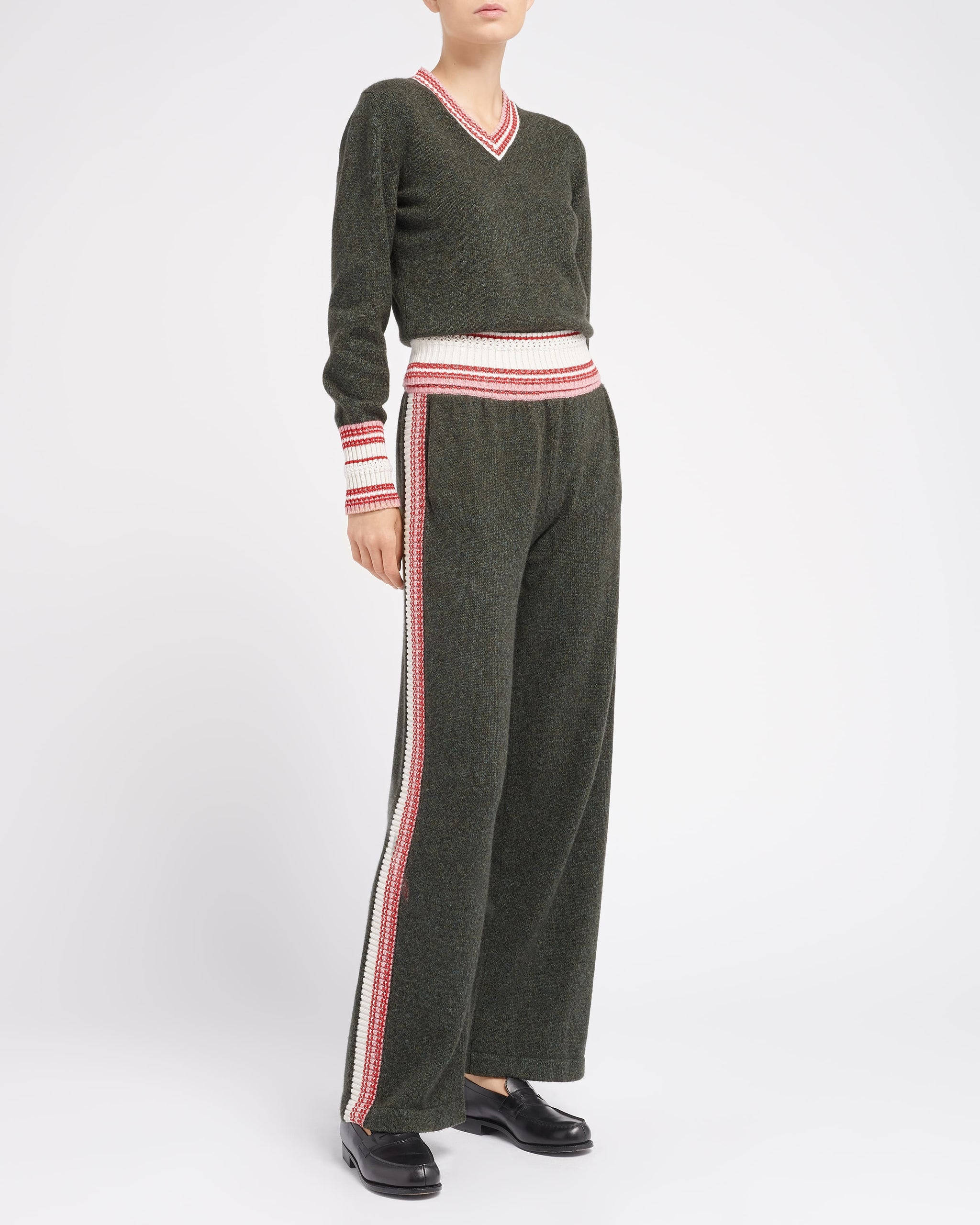 Women's Cashmere Striped Wide Leg Trousers