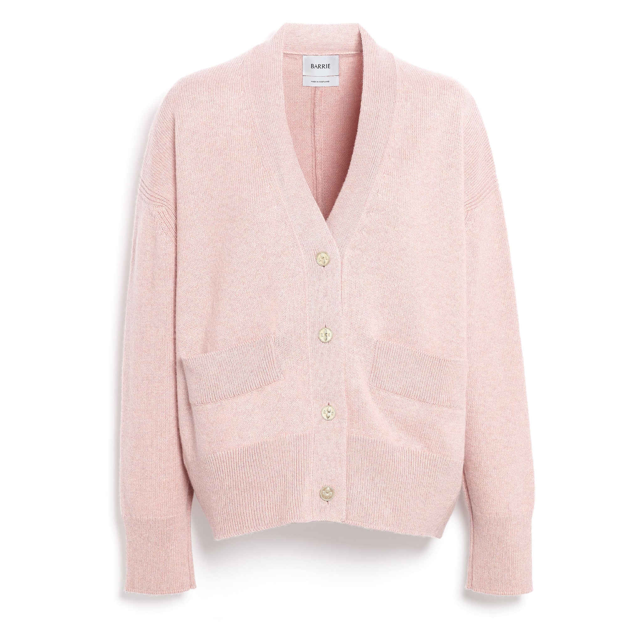 Peach Sorbet, Wool Cashmere Ribbed V Neck Cardigan