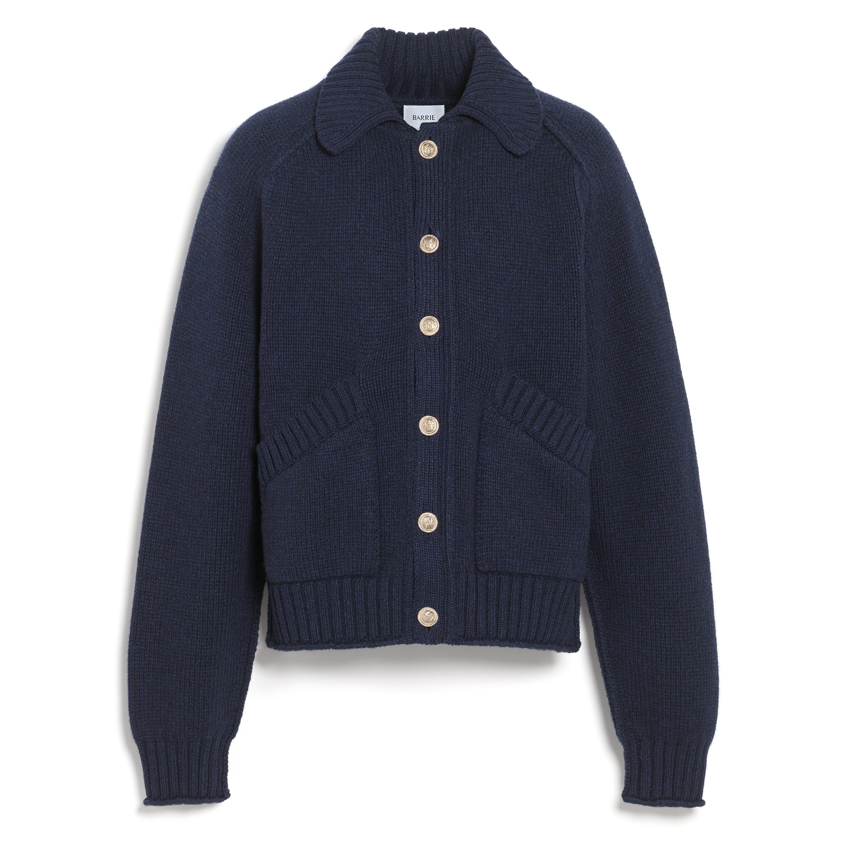 Chunky cashmere cardigan with polo collar and gold buttons Barrie