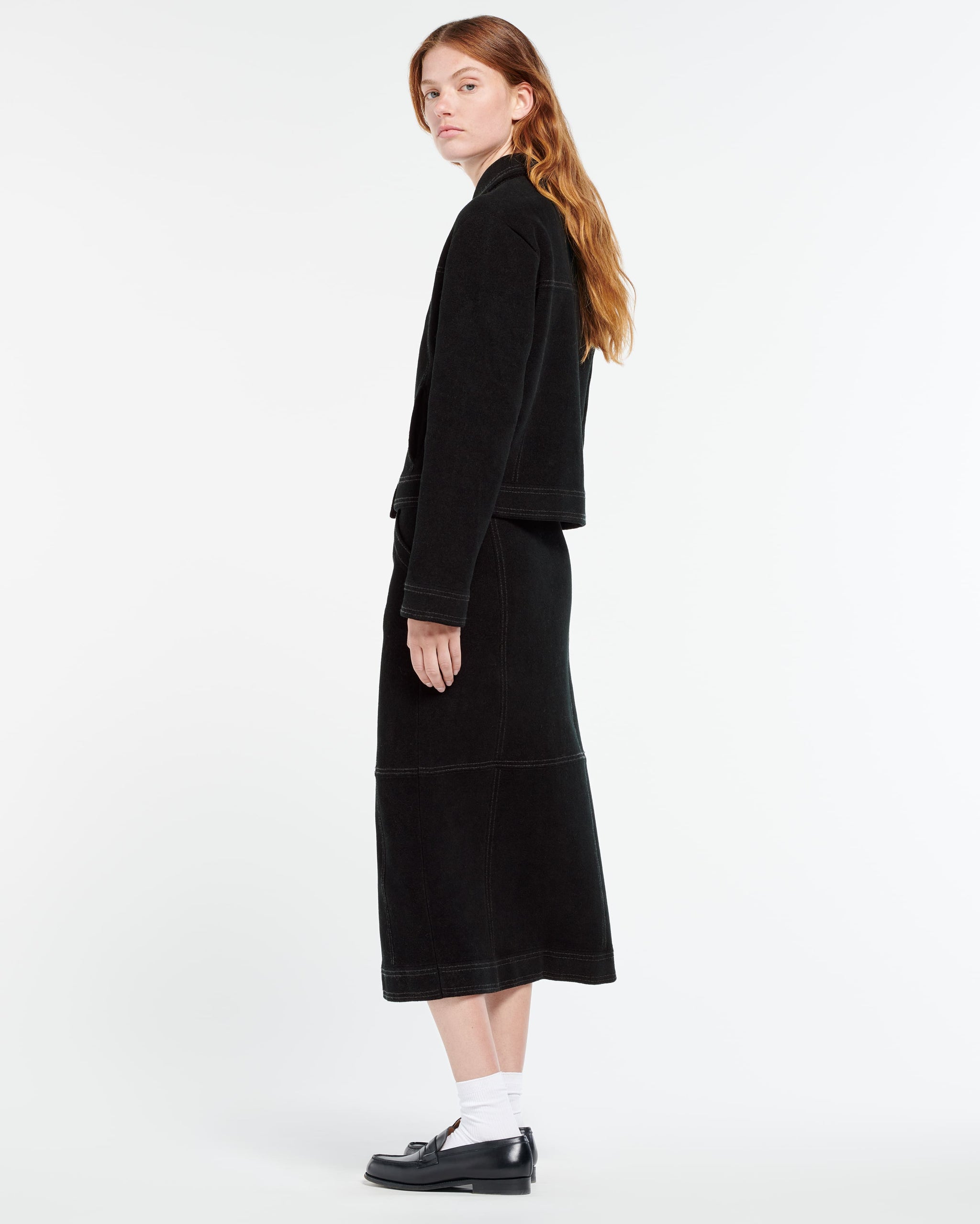 Suede-effect long skirt in cashmere and cotton – Barrie.com