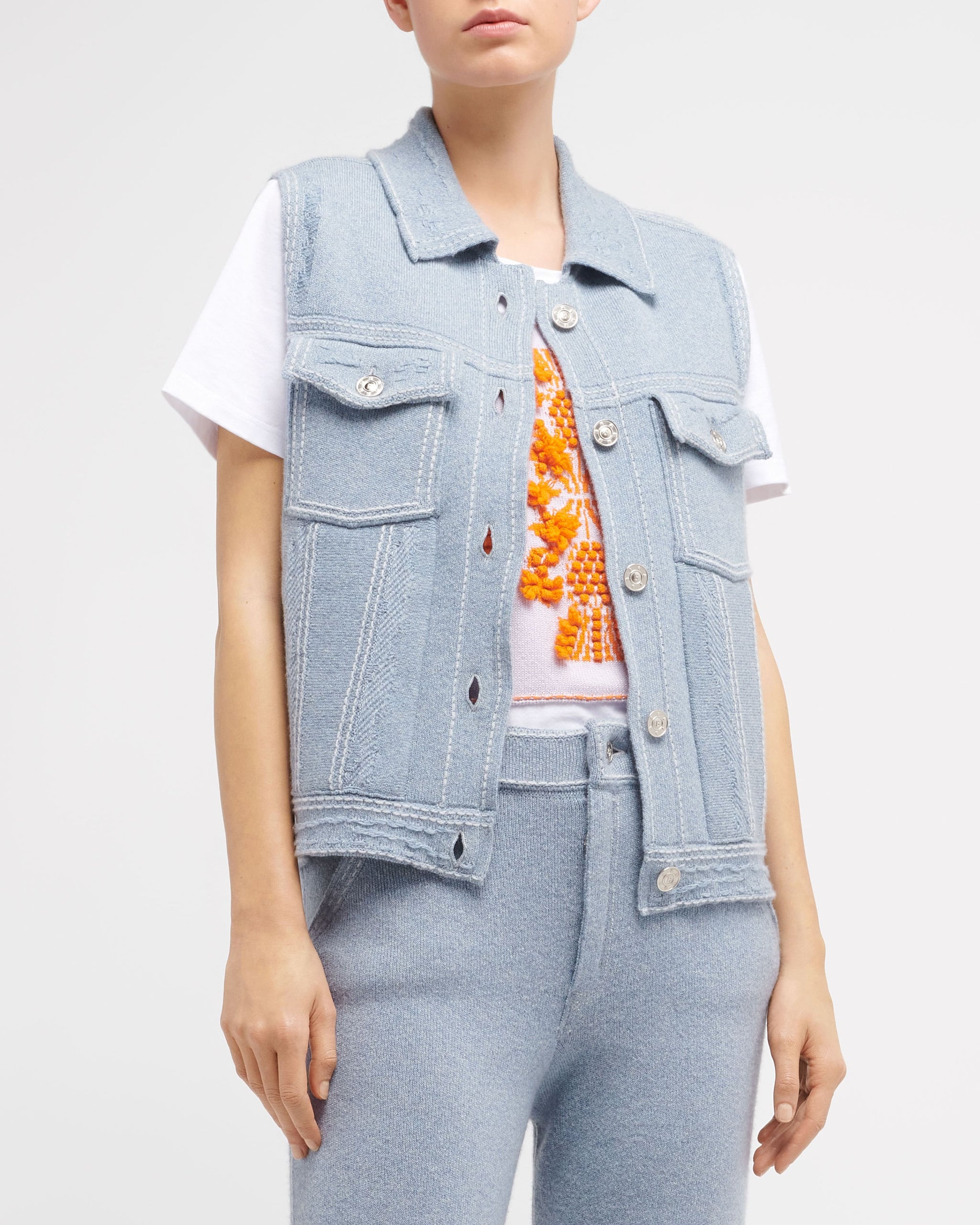 Oversized sleeveless denim jacket in cashmere and cotton – Barrie.com