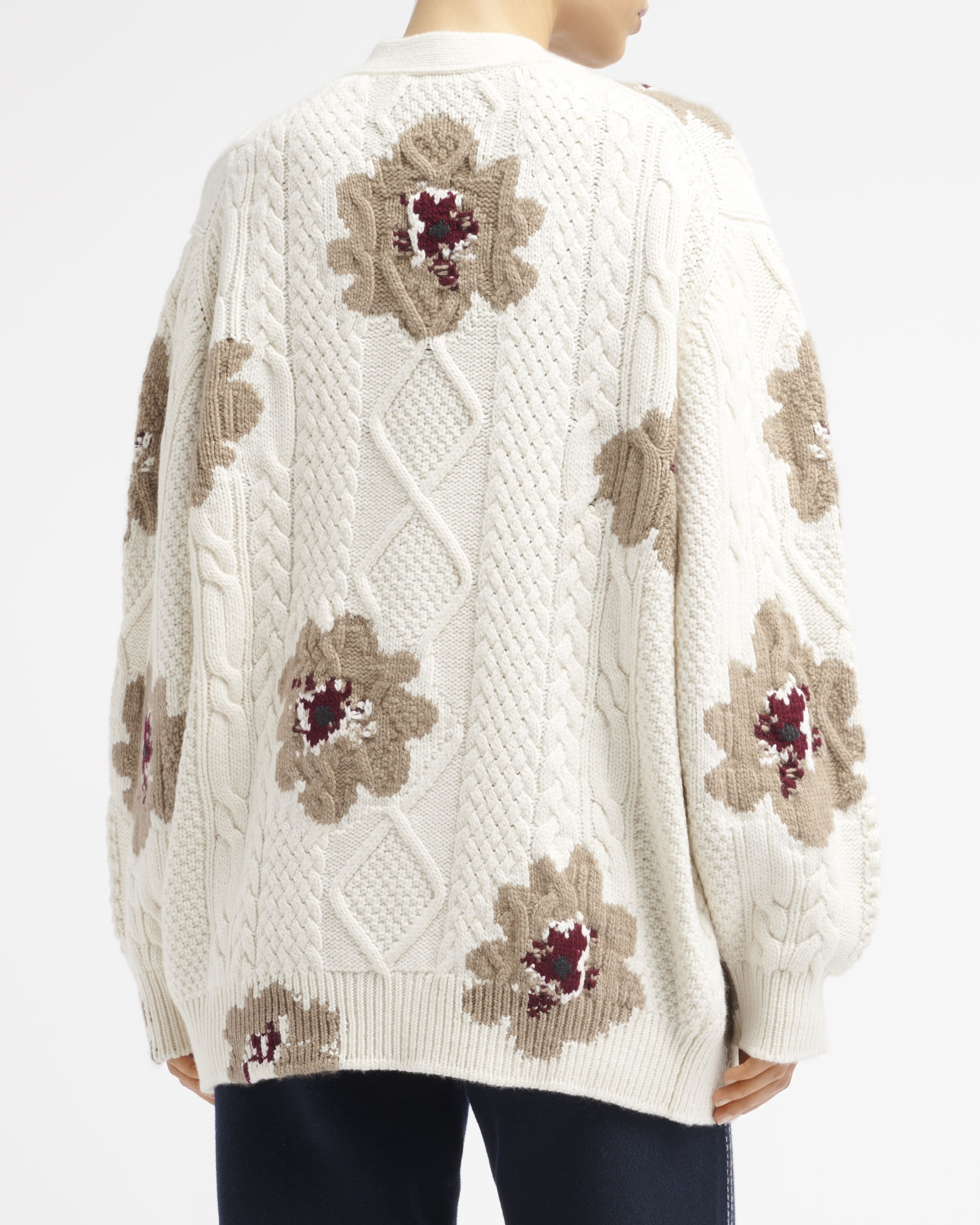 V-neck cardigan with floral pattern in cashmere